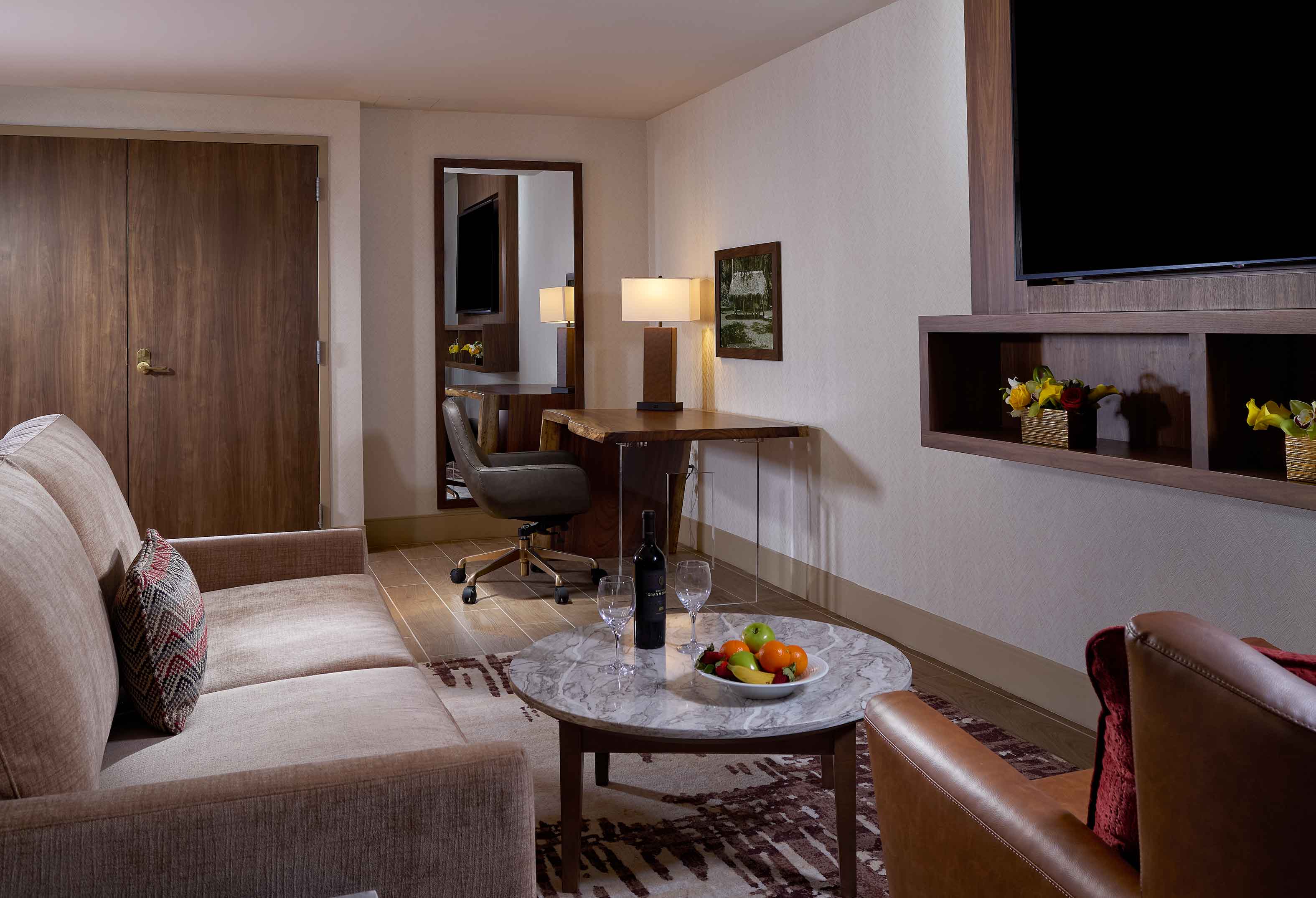 Seminole Suite hotel room couch and tv area