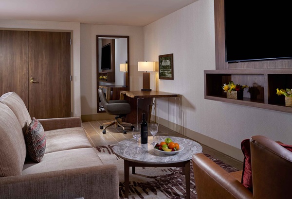 Seminole Suite hotel room couch and tv area